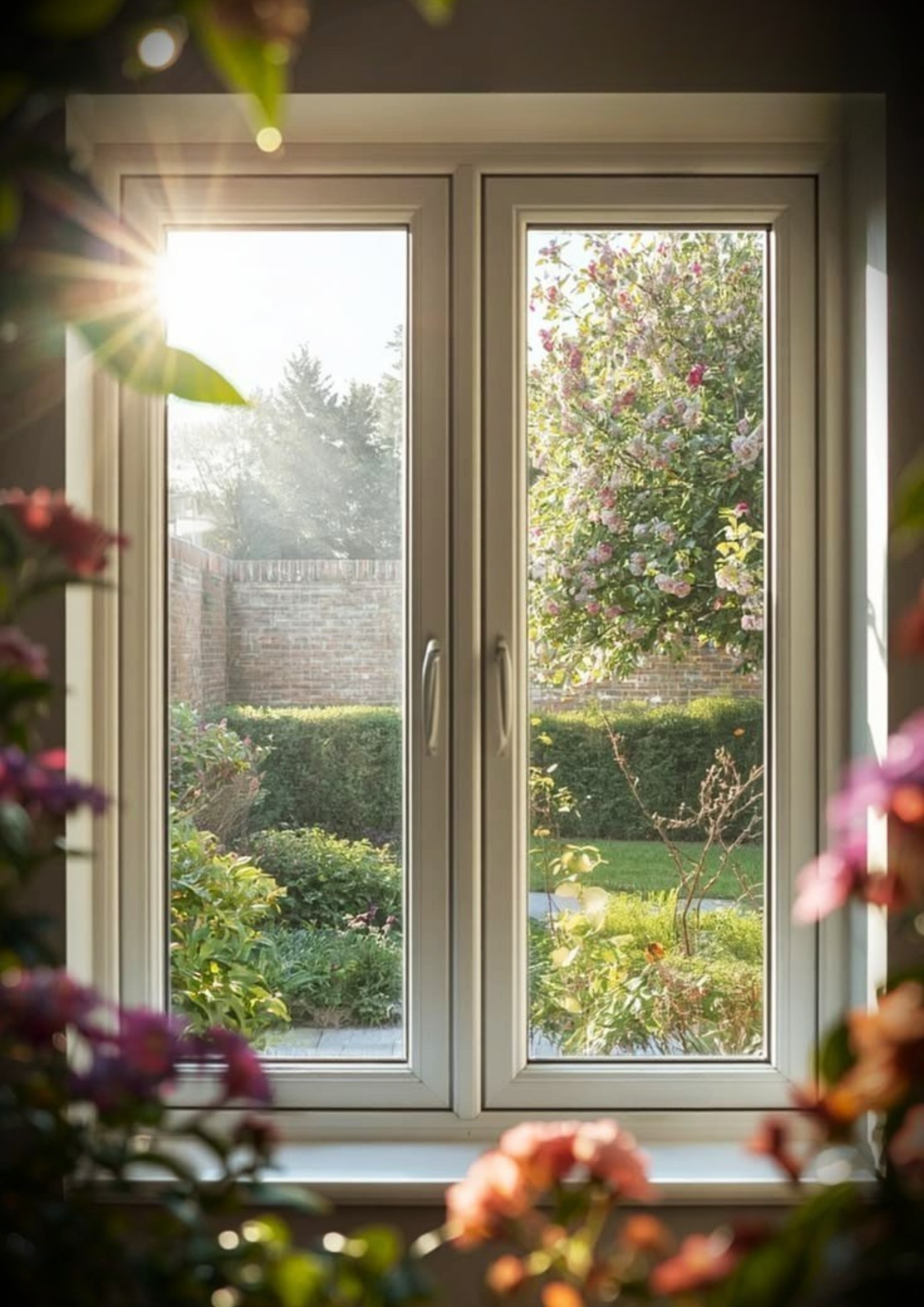 Modern home at dusk glowing through large uPVC windows